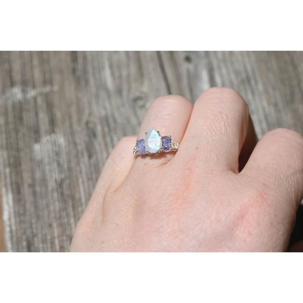 Engagement ring Moonstone and tanzanite ring American made